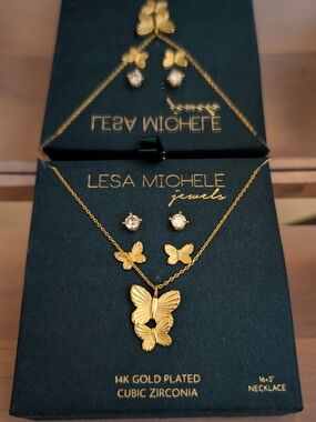 Gold Butterfly Necklace with Cubic Zirconia Studs - Gold